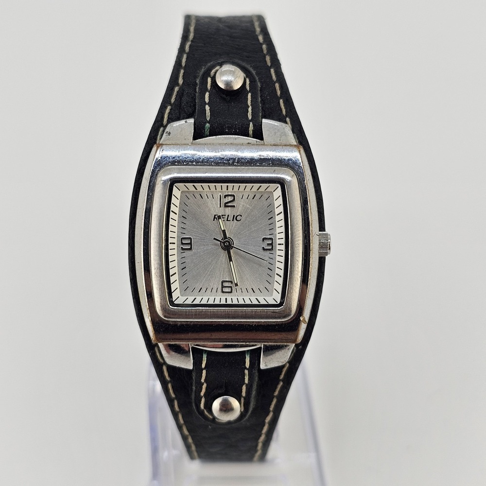 Relic Women's Watch 26mm Gray Dial Black Leather Cuff Band New Battery